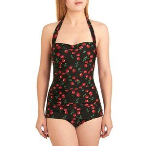 Esther Williams Pin-Up Vintage Style Classic Sheath Swimsuit, Cherry Size 10